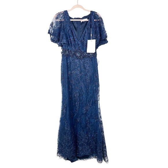 NWT Mac Duggal Vintage Flutter Sleeve Evening Gown Midnight 10 #8308 - Picture 3 of 8